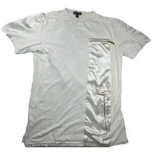 Bare Fox Mens T-Shirt 2XL White Polyester Streetwear Gold‎ Tiger Embroidered